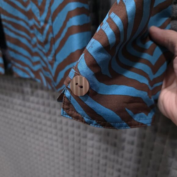 Blue Brown Zebra Silk Jacket Lg Y2K Open Blazer Glam Preppy Boho Chic Statement - Picture 8 of 14